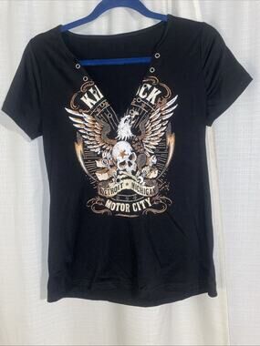 Kid Rock Women’s Lace Up Detroit Michigan Motor City V-neck Size Small Concert